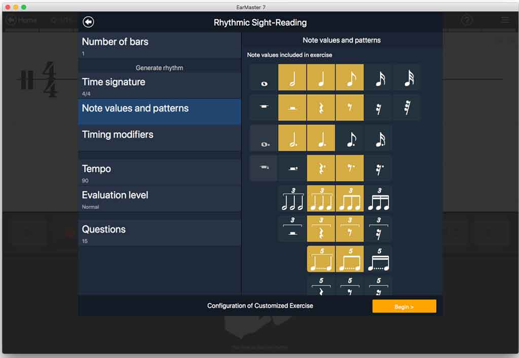 EarMaster Rhythmic Sight-Reading - Customize configuration